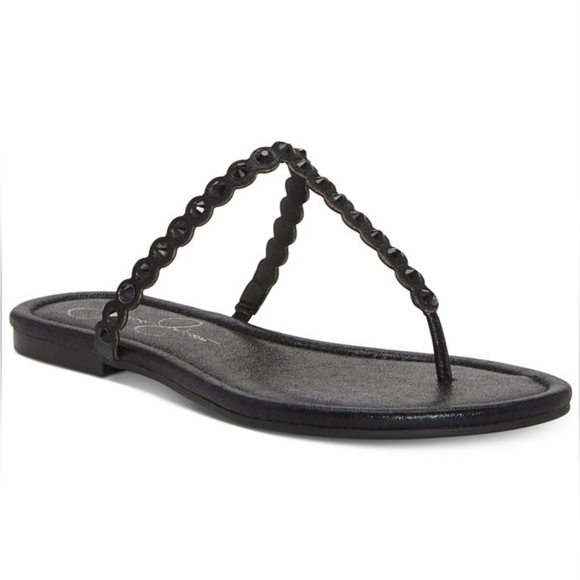 Jessica Simpson Karlee Thong Flat Sandals Black 8M - Picture 1 of 7